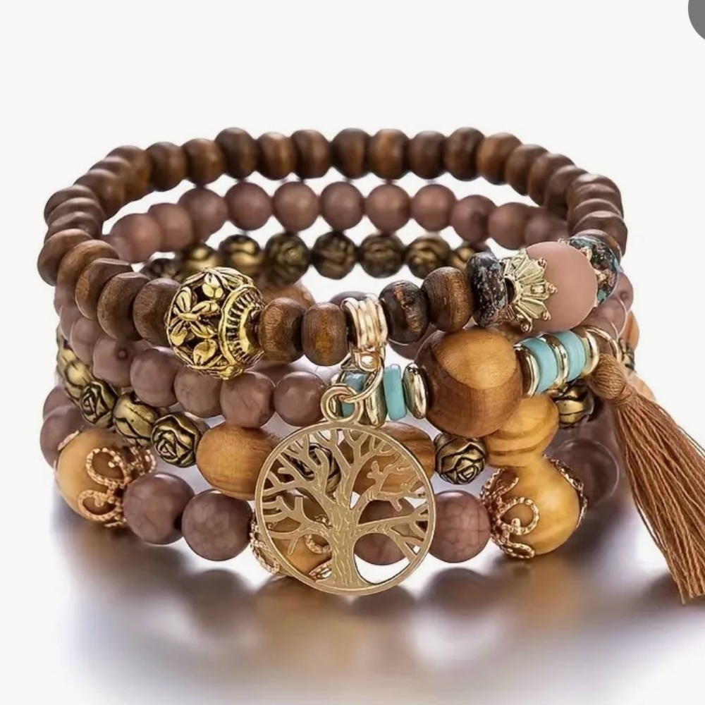 Bohemian Wooden Beaded Bracelet with tassel